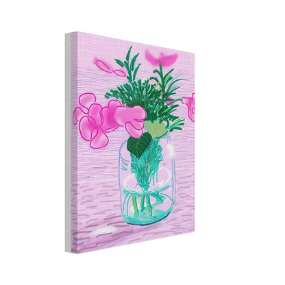 David Hockney, Untitled No. 329, pink flowers in a glass vase, canvas print, 40 × 60 cm (16 × 24 in)