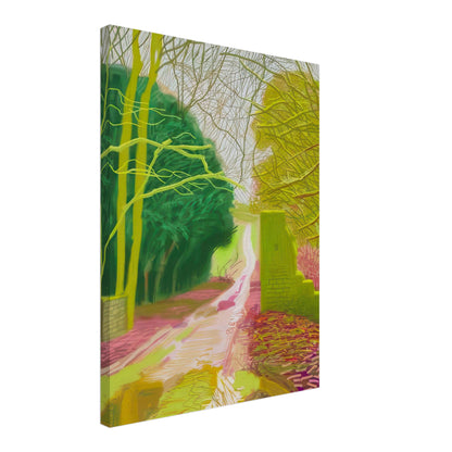 The Arrival of Spring in Woldgate, 15 March — David Hockney canvas print of a woodland path, 60 × 80 cm (24 × 32 in).