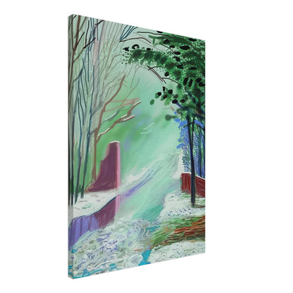 The Arrival of Spring in Woldgate, 15 March — David Hockney canvas print of a woodland path, 60 × 60 cm (24 × 24 in).