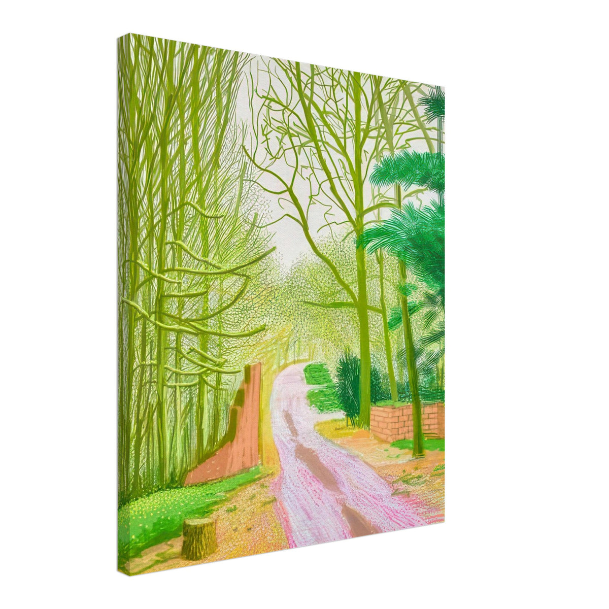 David Hockney, The Arrival of Spring (15 March), woodland path and budding trees, canvas print, 60 × 60 cm (24 × 24 in)