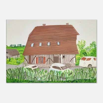 In Front Of House Looking South by David Hockney, canvas print showing Normandy country house, garden and lush greenery.