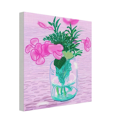 David Hockney, Untitled No. 329, pink flowers in a glass vase, canvas print, 40 × 40 cm (16 × 16 in)