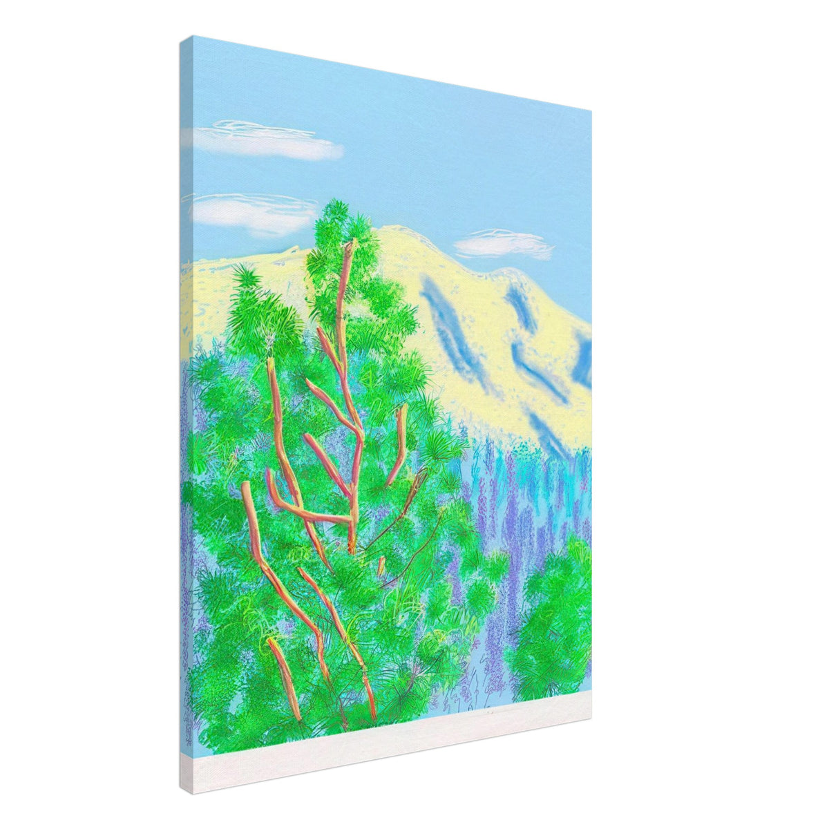 David Hockney, The Yosemite Suite, Yosemite mountains and lush green forests, canvas print, 27 × 35 cm (11 × 14 in)