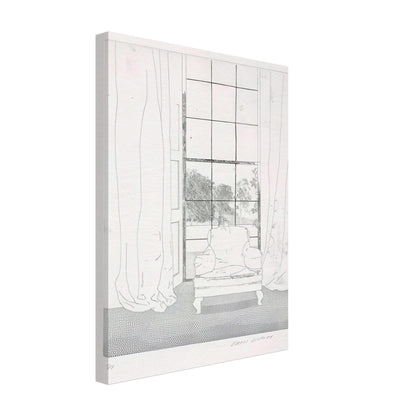 David Hockney, Home, armchair beside a curtained window overlooking a garden, canvas print, 30 × 40 cm (12 × 16 in)