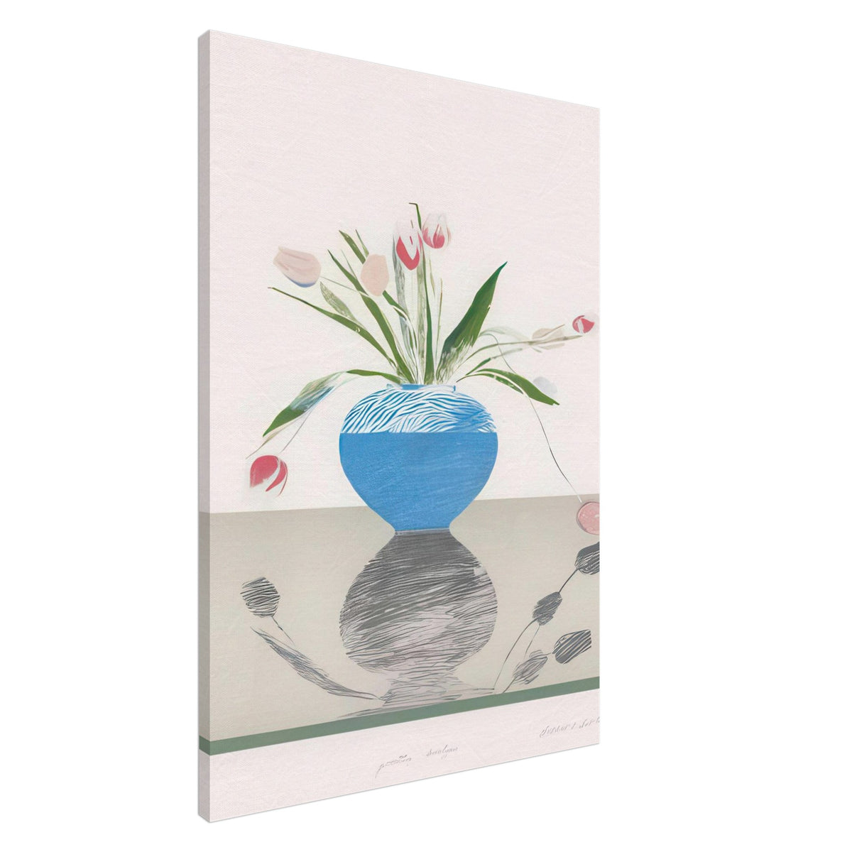 David Hockney, Pretty Tulips, pink and red tulips in a blue vase, canvas print, 20 × 25 cm (8 × 10 in)