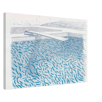 David Hockney canvas print of Lithographic Water Made Of Lines And Crayon, using layered green and blue washes to depict rippling pool water, size 70 × 100 cm (28 × 40 in).