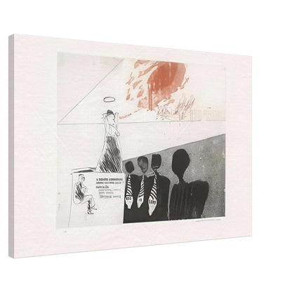 David Hockney canvas print of The Gospel Singing (Good People), featuring a woman singing with raised arms before an audience, size 50 × 75 cm (20 × 30 in).