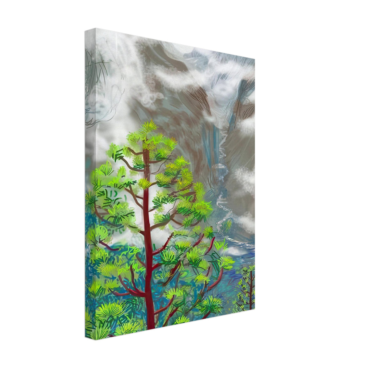 David Hockney, The Yosemite Suite, Yosemite mountains and lush green forests, canvas print, 50 × 50 cm (20 × 20 in)