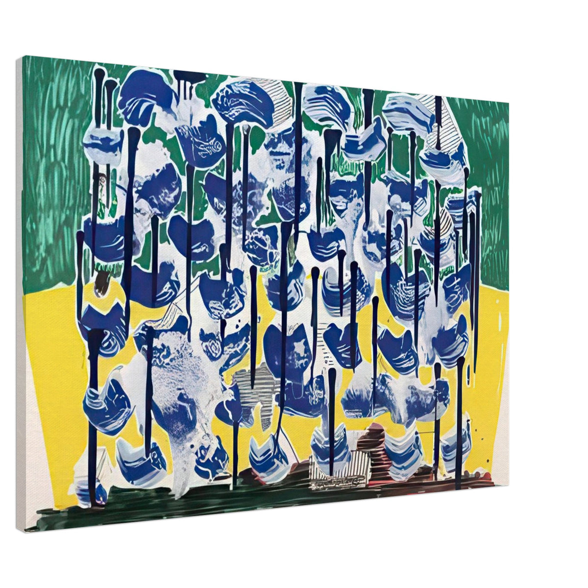 Slow Forest by David Hockney, canvas print showing abstract blue, white, green and yellow shapes with layered textures, 30 × 45 cm (12 × 18 in).