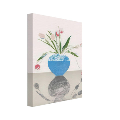 David Hockney, Pretty Tulips, pink and red tulips in a blue vase, canvas print, 30 × 30 cm (12 × 12 in)