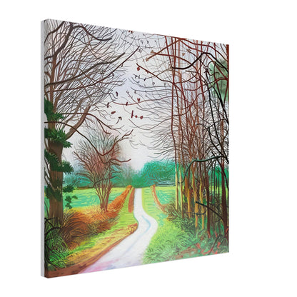 The Arrival of Spring in Woldgate, 29 December No. 1 — David Hockney canvas print of a woodland path, 50 × 60 cm (20 × 24 in).