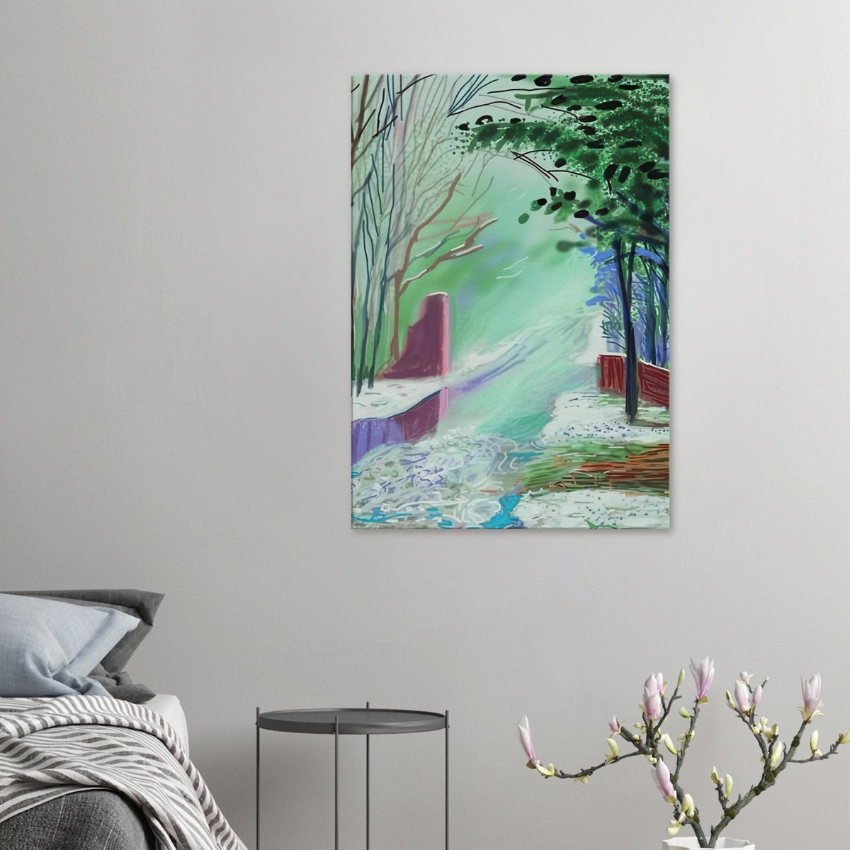 The Arrival of Spring in Woldgate, 15 March — spring landscape artwork by David Hockney, reproduced as a canvas print.