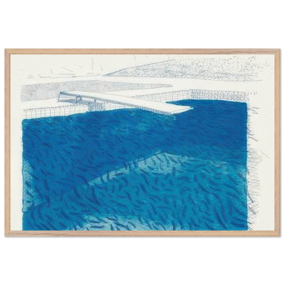Lithograph Of Water Made Of Lines, Crayon And Two Blue Washes Without Green Wash by David Hockney  Framed Art Print