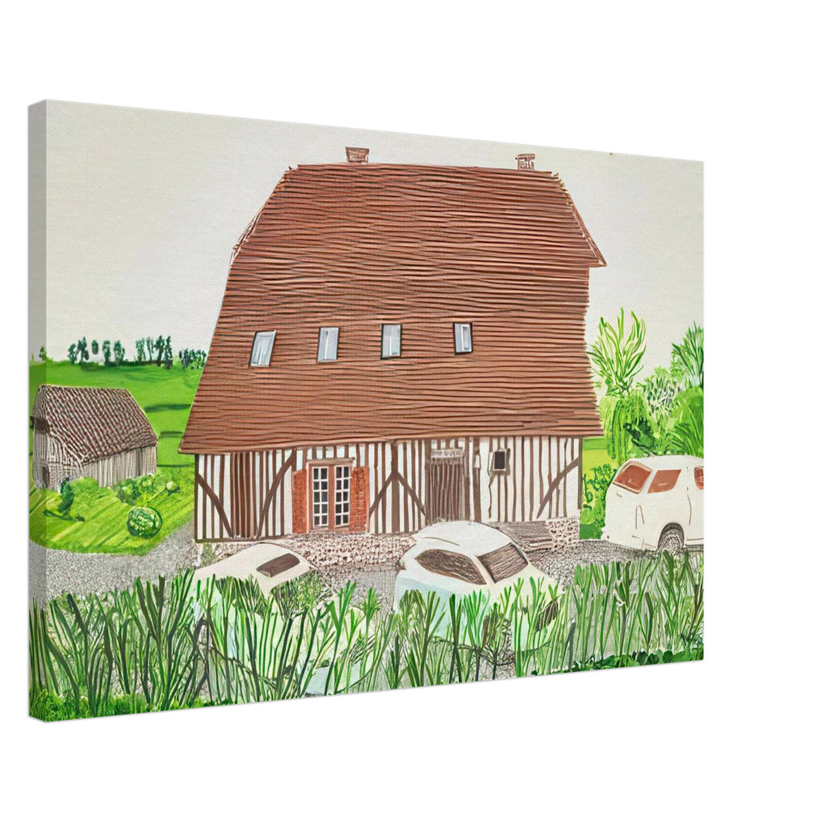 In Front Of House Looking South by David Hockney, canvas print showing Normandy country house, garden and lush greenery, 70 × 100 cm (28 × 40 in).