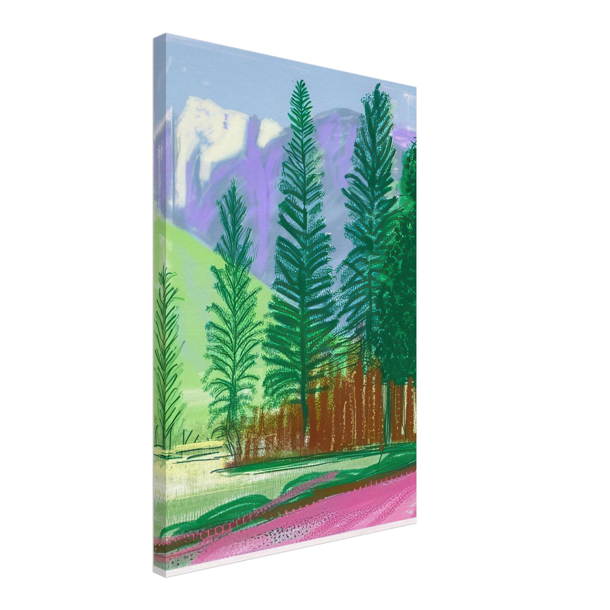 David Hockney, The Yosemite Suite, Yosemite mountains and lush green forests, canvas print, 40 × 40 cm (16 × 16 in)