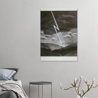 David Hockney, Lightning, monochrome valley beneath a thunderstorm, canvas print