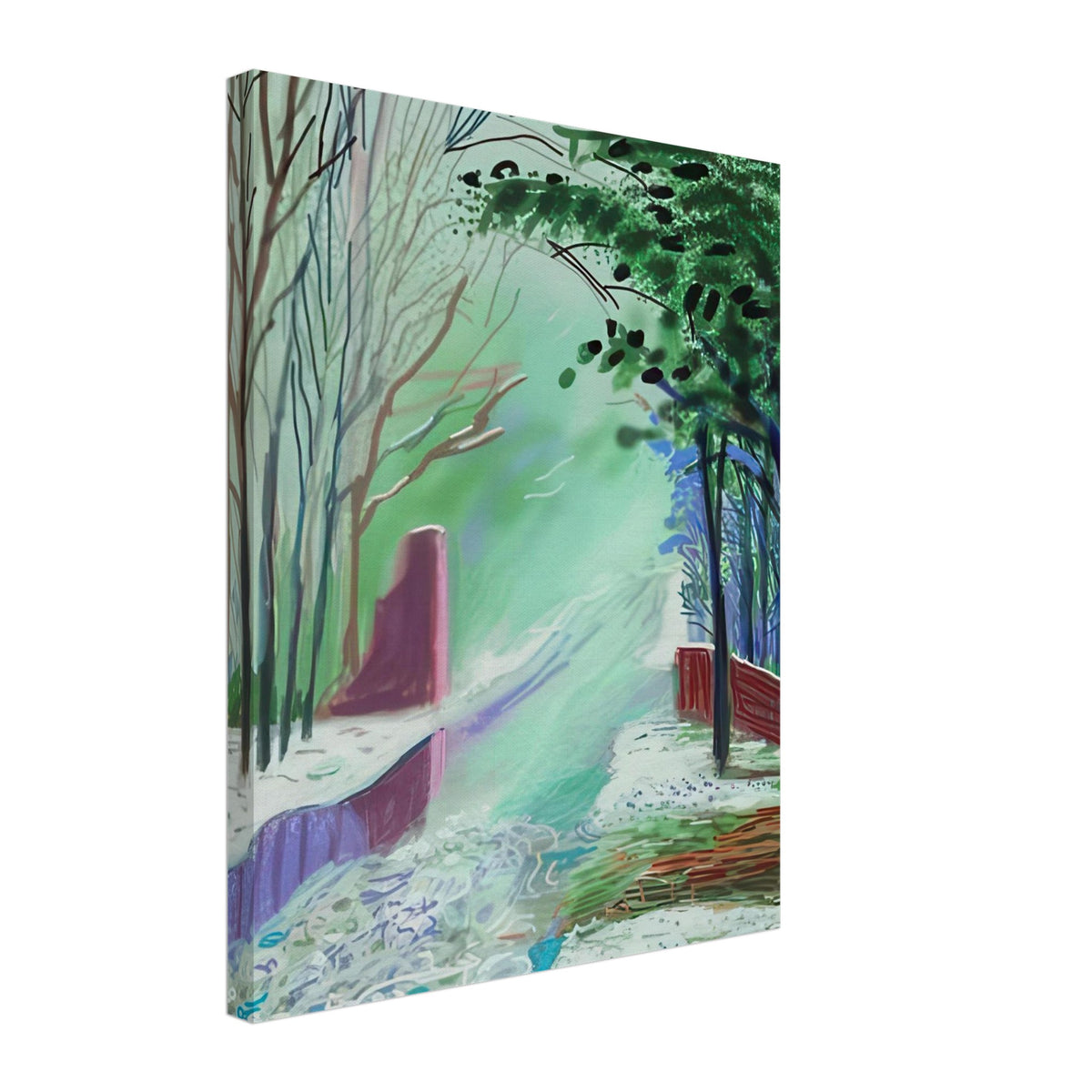 The Arrival of Spring in Woldgate, 15 March — David Hockney canvas print of a woodland path, 40 × 40 cm (16 × 16 in).