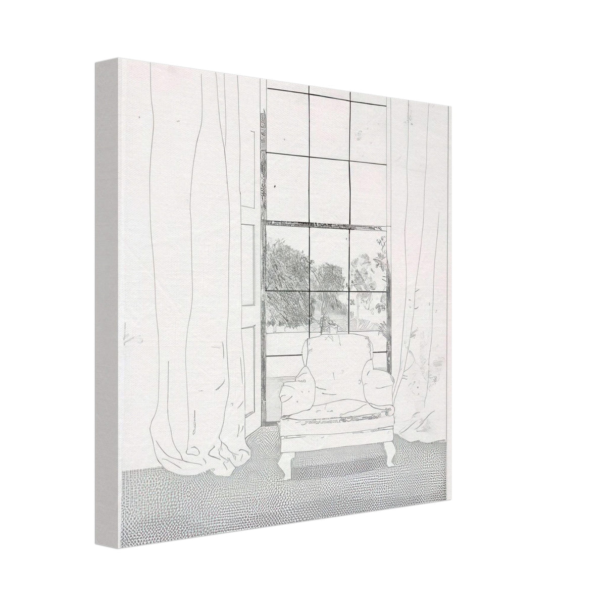 David Hockney, Home, armchair beside a curtained window overlooking a garden, canvas print, 40 × 50 cm (16 × 20 in)