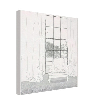 David Hockney, Home, armchair beside a curtained window overlooking a garden, canvas print, 40 × 50 cm (16 × 20 in)