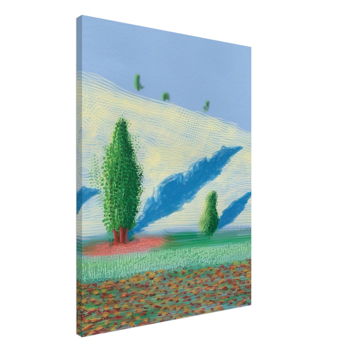 David Hockney, The Yosemite Suite, Yosemite mountains and lush green forests, canvas print, 50 × 50 cm (20 × 20 in)