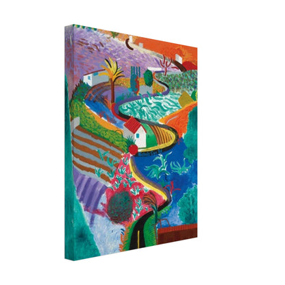 David Hockney, Nichols Canyon, colourful California landscape with a winding road, canvas print, 30 × 30 cm (12 × 12 in)