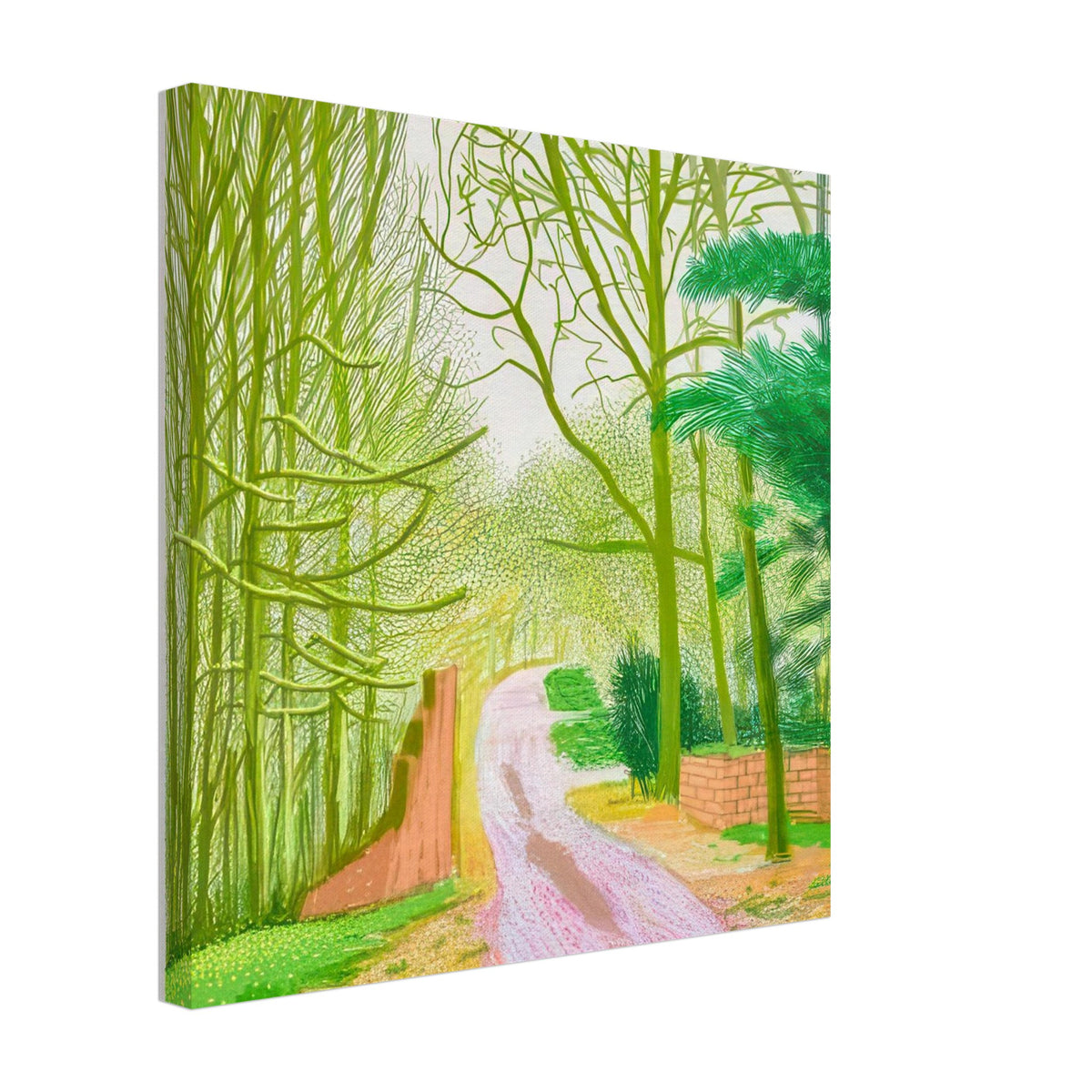 David Hockney, The Arrival of Spring (15 March), woodland path and budding trees, canvas print, 40 × 40 cm (16 × 16 in)