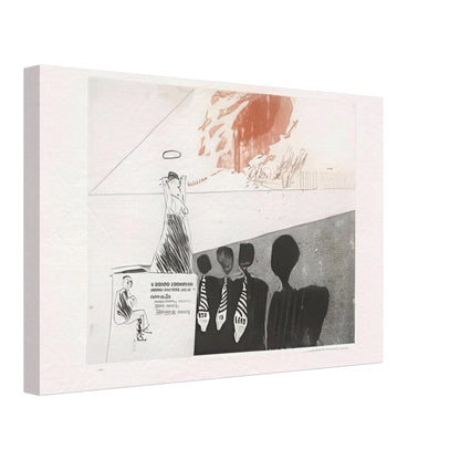 David Hockney canvas print of The Gospel Singing (Good People), featuring a woman singing with raised arms before an audience, size 60 × 90 cm (24 × 36 in).