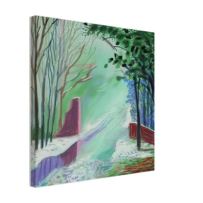 The Arrival of Spring in Woldgate, 15 March — David Hockney canvas print of a woodland path, 27 × 35 cm (11 × 14 in).
