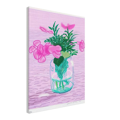 David Hockney, Untitled No. 329, pink flowers in a glass vase, canvas print, 27 × 35 cm (11 × 14 in)