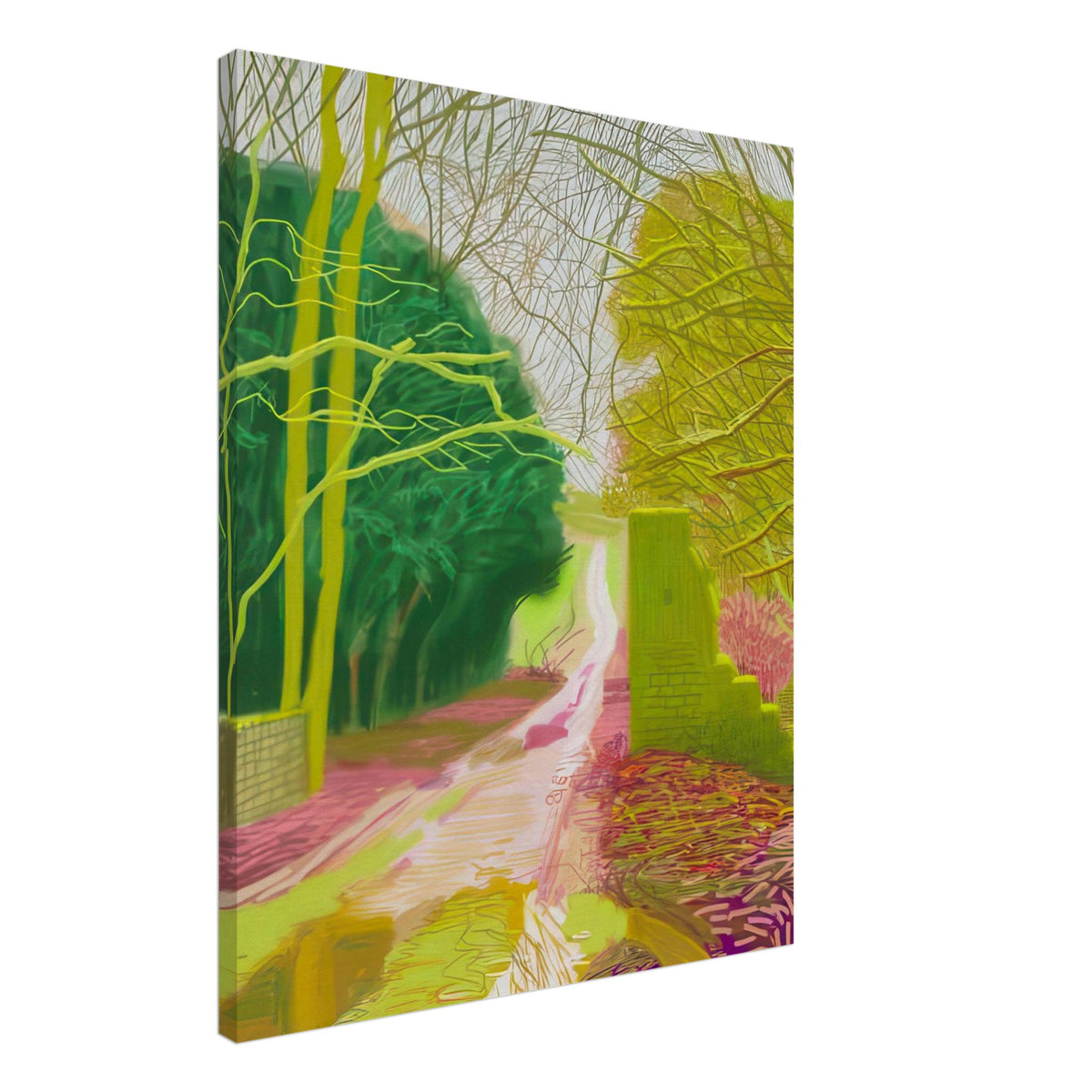The Arrival of Spring in Woldgate, 15 March — David Hockney canvas print of a woodland path, 60 × 90 cm (24 × 36 in).