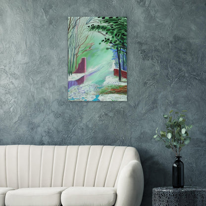 The Arrival of Spring in Woldgate, 15 March — David Hockney canvas print showing a winding woodland path and budding trees.