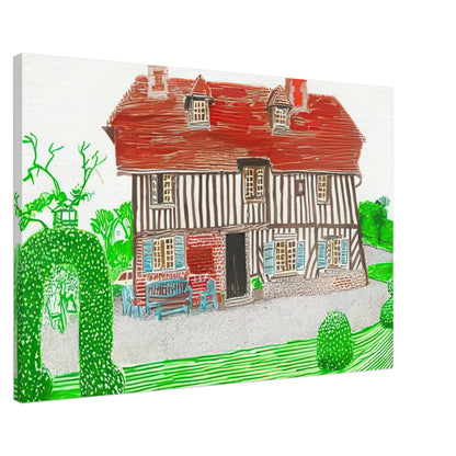 In Front Of House Looking North by David Hockney, canvas print showing Normandy country house, garden and lush greenery, 50 × 75 cm (20 × 30 in).