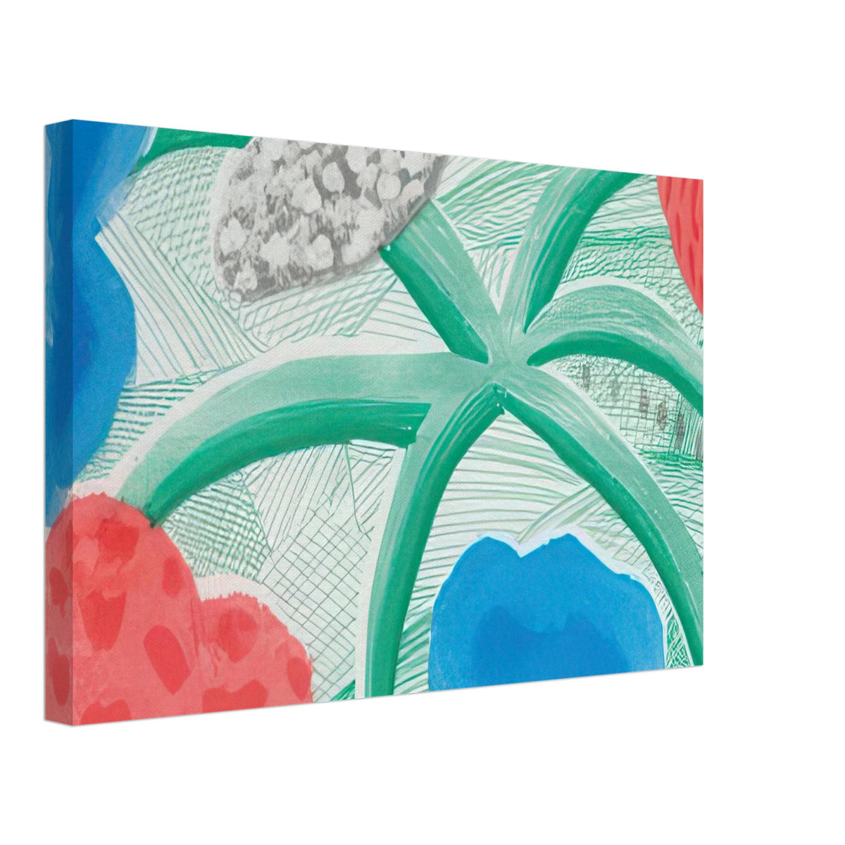 David Hockney canvas print of Landscape With A Plant, July 1986, associated with Hockney's experiments using colour-copy technology, size 70 × 100 cm (28 × 40 in).