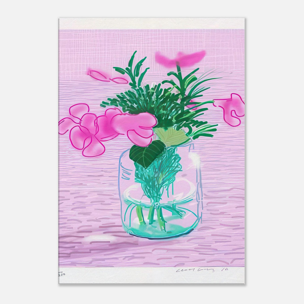 David Hockney, Untitled No. 329, pink flowers in a glass vase, canvas print