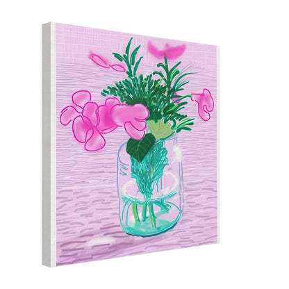David Hockney, Untitled No. 329, pink flowers in a glass vase, canvas print, 30 × 40 cm (12 × 16 in)