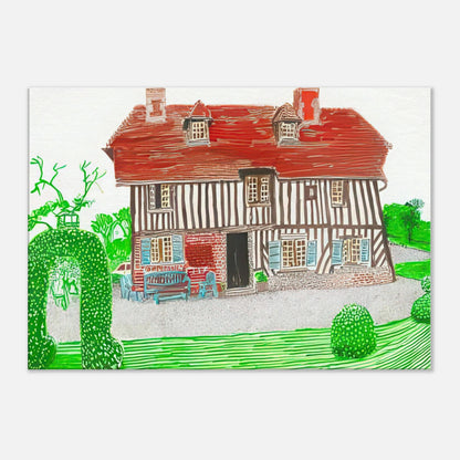 In Front Of House Looking North by David Hockney, canvas print showing Normandy country house, garden and lush greenery.