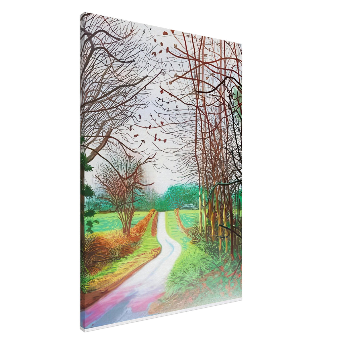 The Arrival of Spring in Woldgate, 29 December No. 1 — David Hockney canvas print of a woodland path, 20 × 25 cm (8 × 10 in).