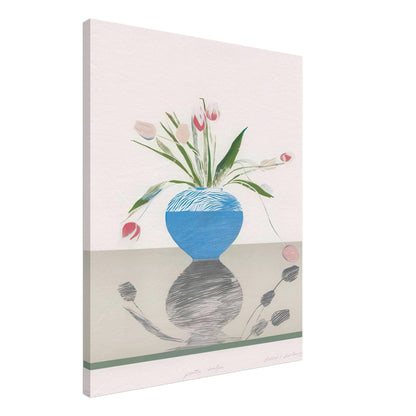 David Hockney, Pretty Tulips, pink and red tulips in a blue vase, canvas print, 45 × 60 cm (18 × 24 in)