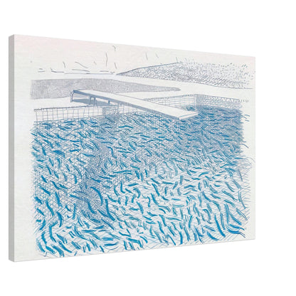 David Hockney canvas print of Lithographic Water Made Of Lines And Crayon, using layered green and blue washes to depict rippling pool water, size 60 × 90 cm (24 × 36 in).