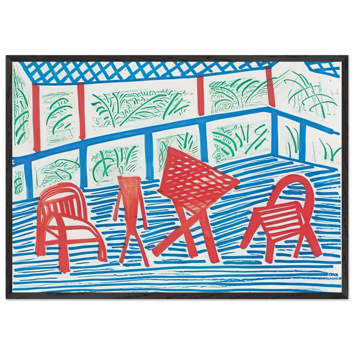 Two Red Chairs And Table - Signed Print by David Hockney