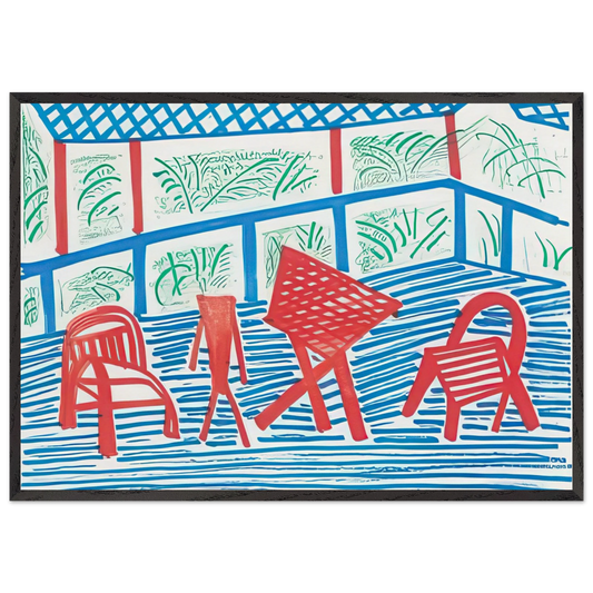 Two Red Chairs And Table - Signed Print by David Hockney