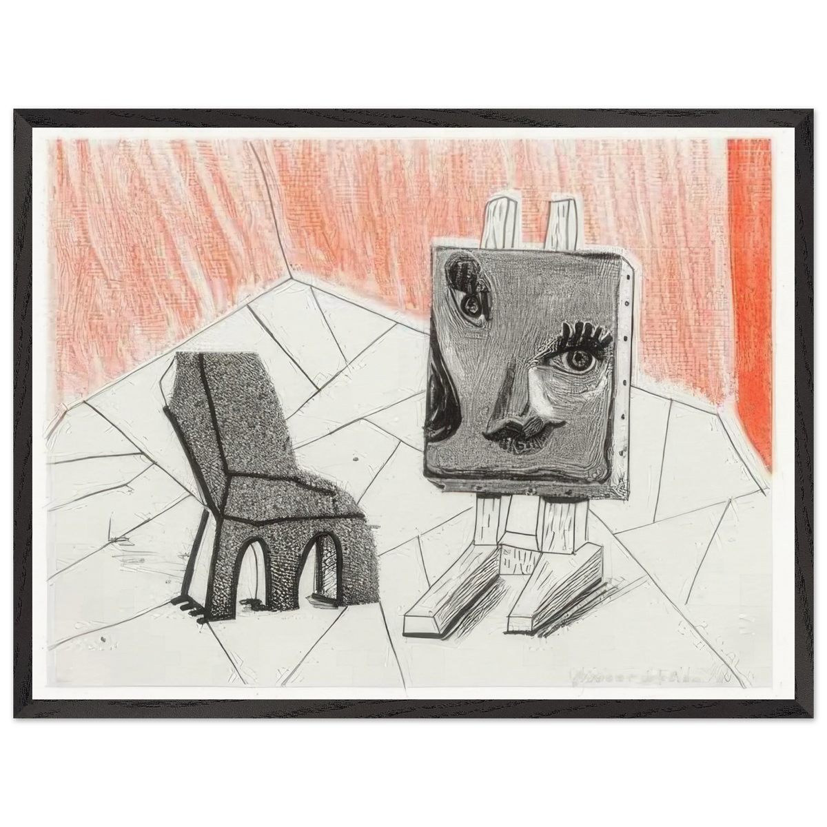 Celia With Chair by David Hockney Framed Art Print – Black Wooden Frame