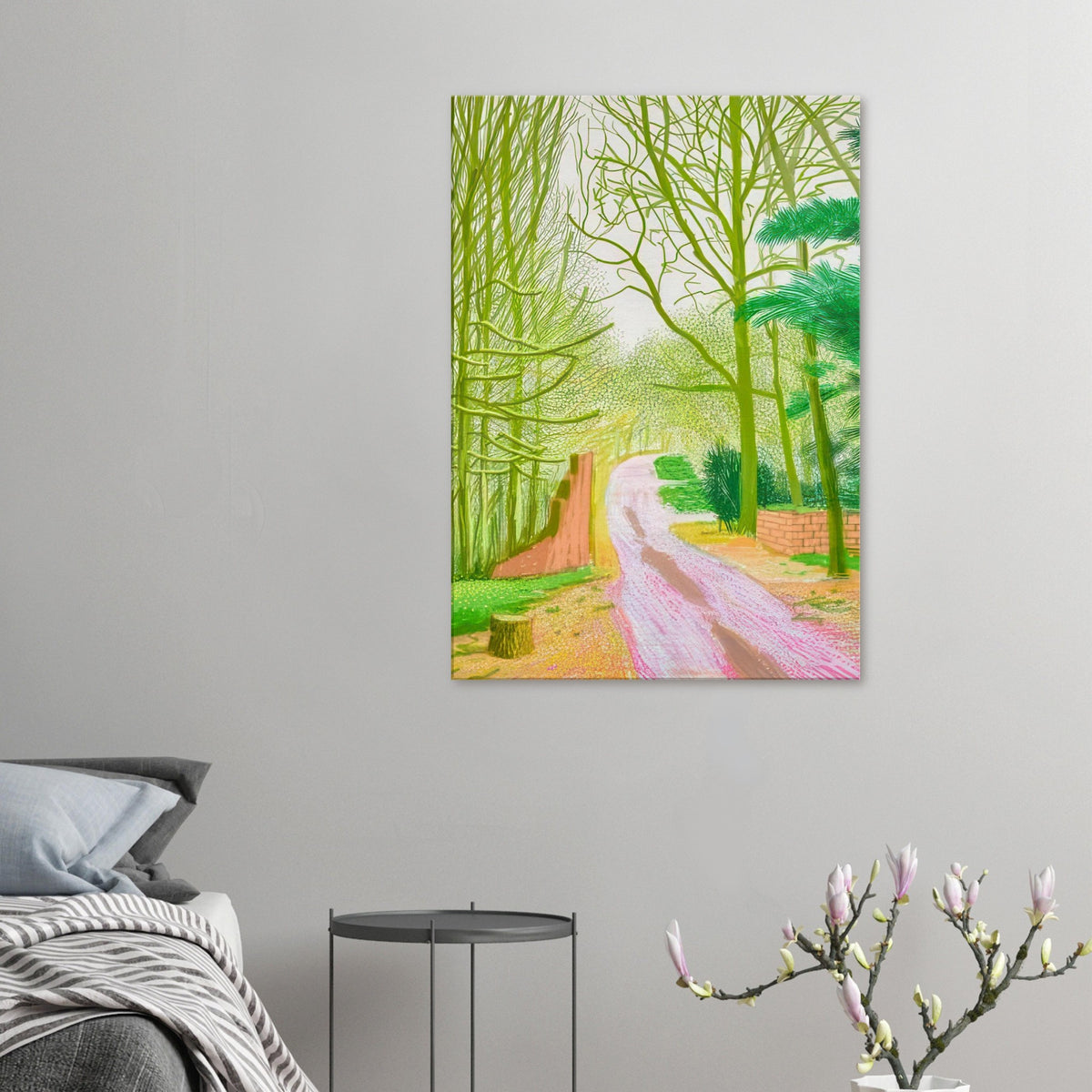 David Hockney, The Arrival of Spring (15 March), woodland path and budding trees, canvas print