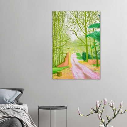 David Hockney, The Arrival of Spring (15 March), woodland path and budding trees, canvas print